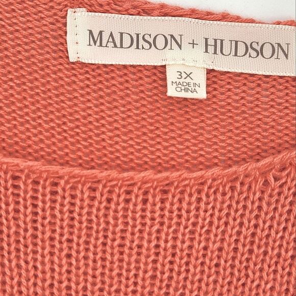 Madison + Hudson Knit Beach Sweater Womens Size 3X Coral Embroidered Boho - Picture 5 of 9
